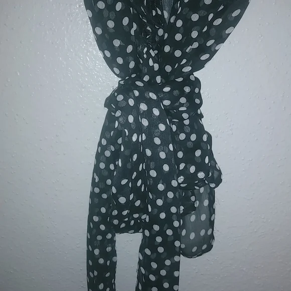 XXI M Sleeveless Black White Frilly Polka Dot Wrap Top Long Sash Top - Picture 3 of 7